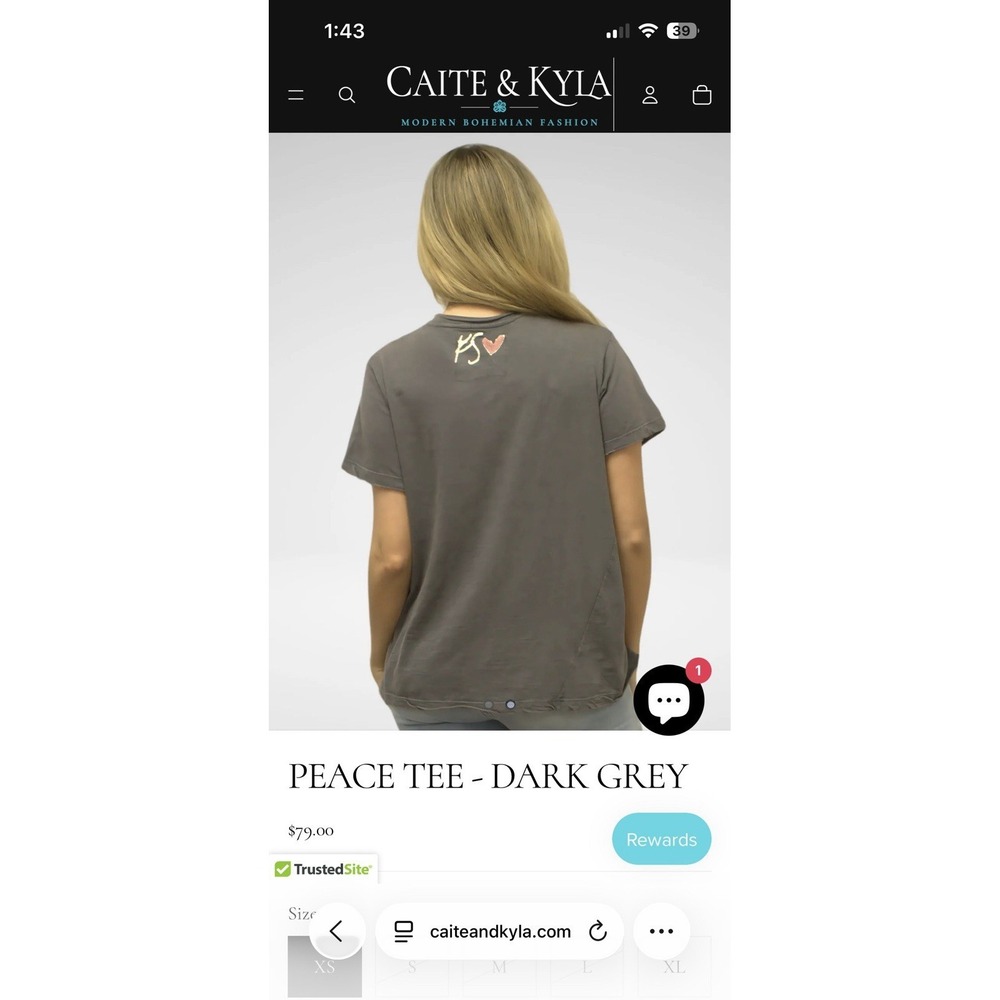 Kyla Seo Comfort Peace Tee Dark Grey Screenprinted Raw Hem Handmade XL - Picture 8 of 8